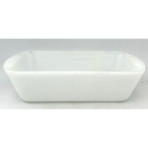 VTG GLASBAKE MILK GLASS 10" X 5" LOAF/BREAD PAN J522 1-1/4 QT USA
